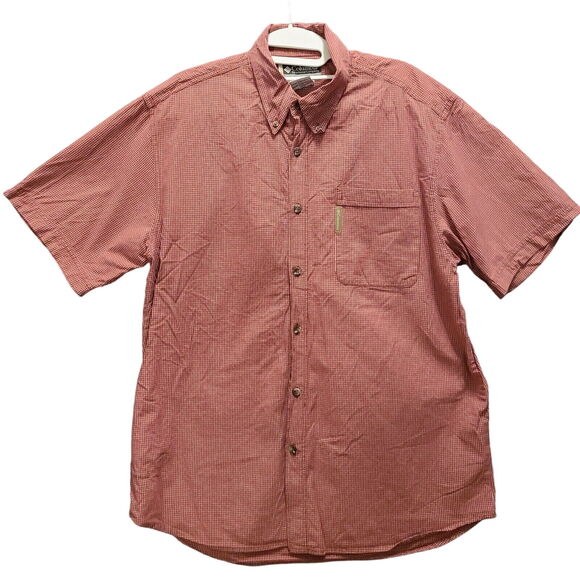 Columbia Mens Button Up Shirt Red Size Medium 100% Cotton Plaid Short Sleeve - Picture 1 of 12